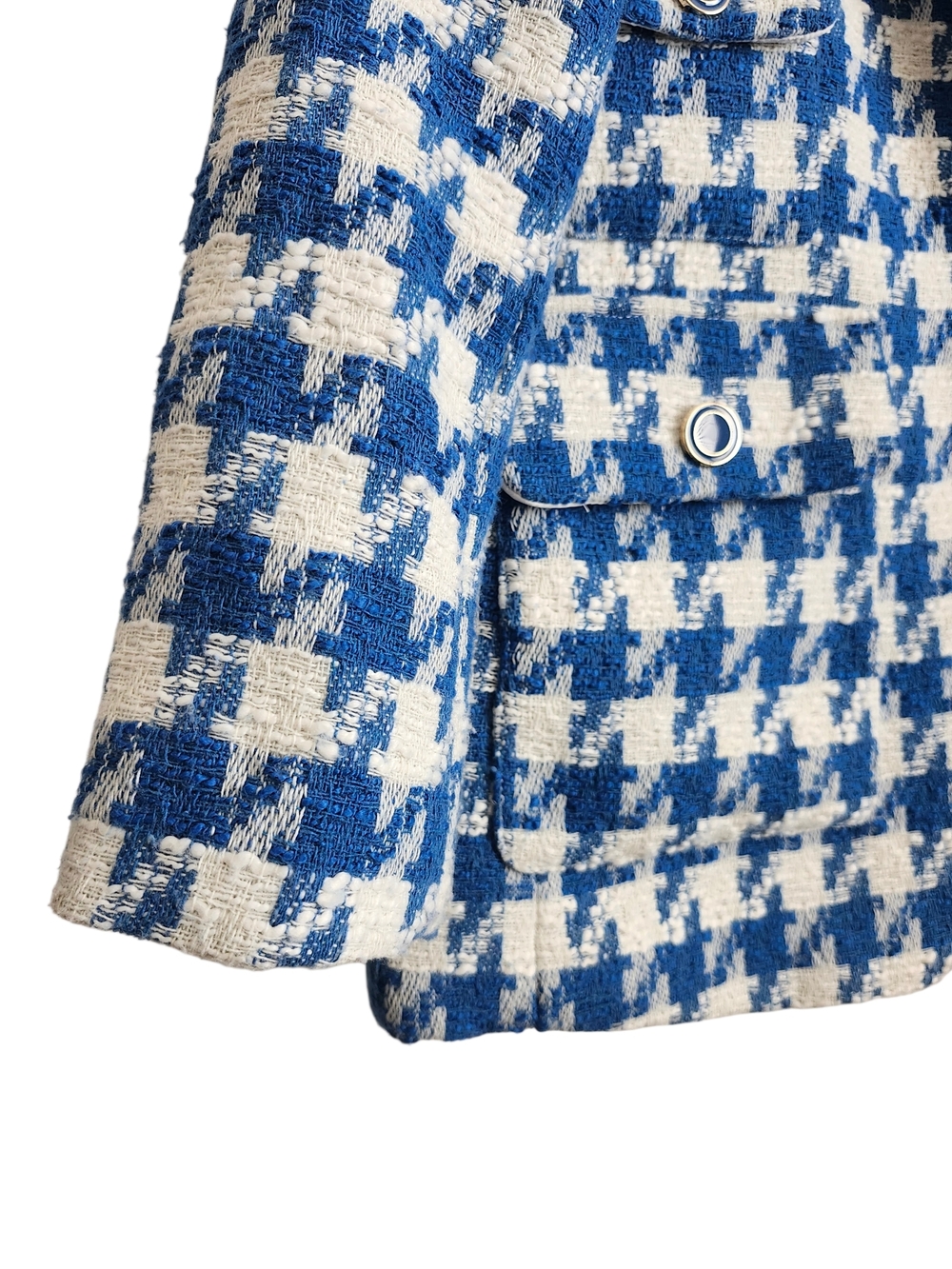 Joie Blue and White Houndstooth Blazer Jacket - Picture 4 of 6